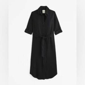 Abercrombie and Fitch black linen blend midi shirt dress
